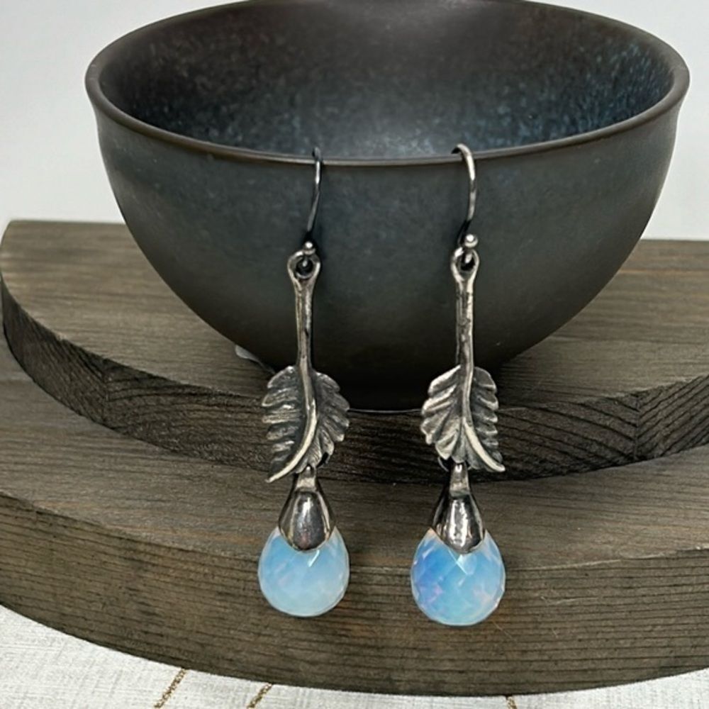 925 leaf drop earrings with moonstone